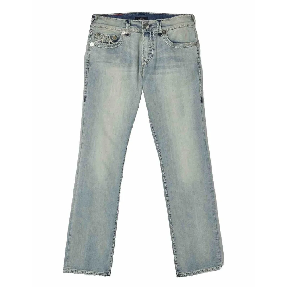 True Religion Super TRope Stitch Straight Jeans Size 34 Blue Vintage Denim Light